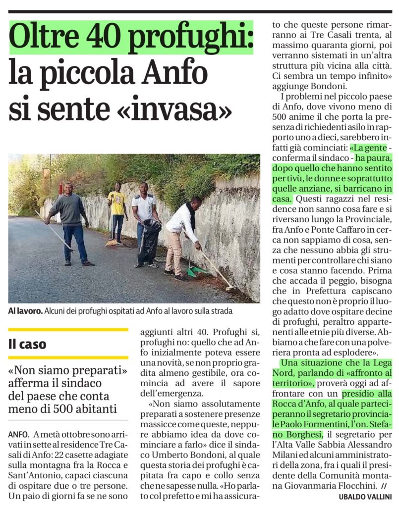 Anfo Profughi Giornale di Brescia